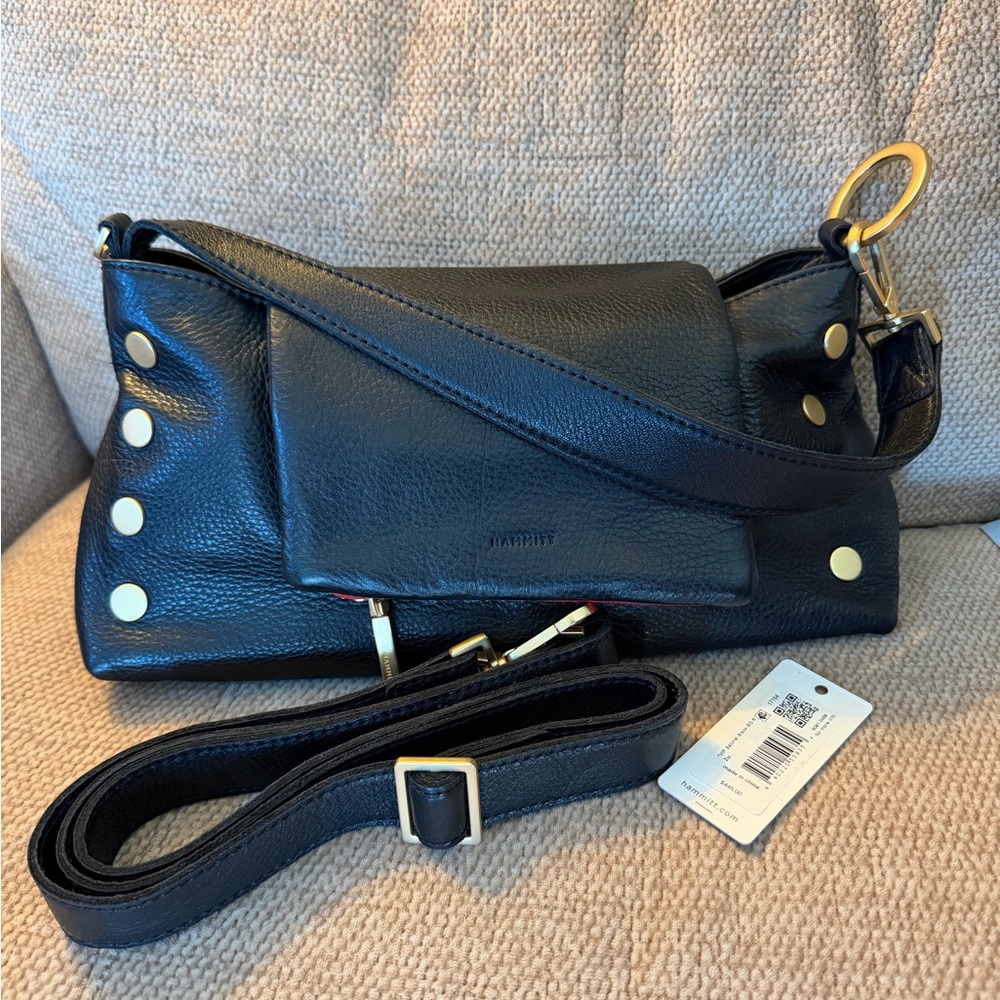 Hammitt Black Leather Shoulder Bag with Gold Hardware/red zipper - EUC